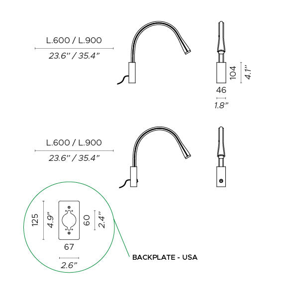 Flexiled 60cm Cuir base Nickel sans interrupteur Appliques LED