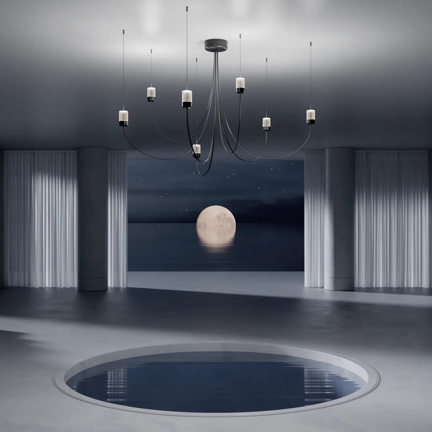 Gravity Chandelier 7 Lustres LED Noir