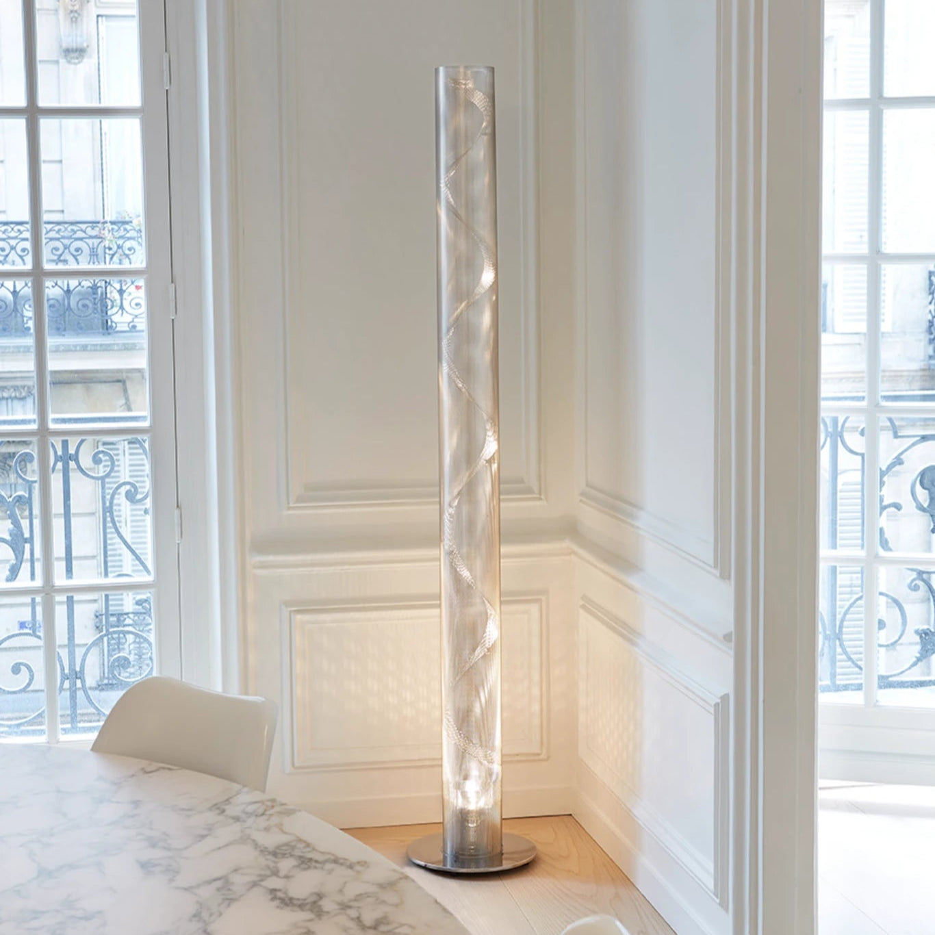 Grande Colonne Spirale Lampadaires LED Argent
