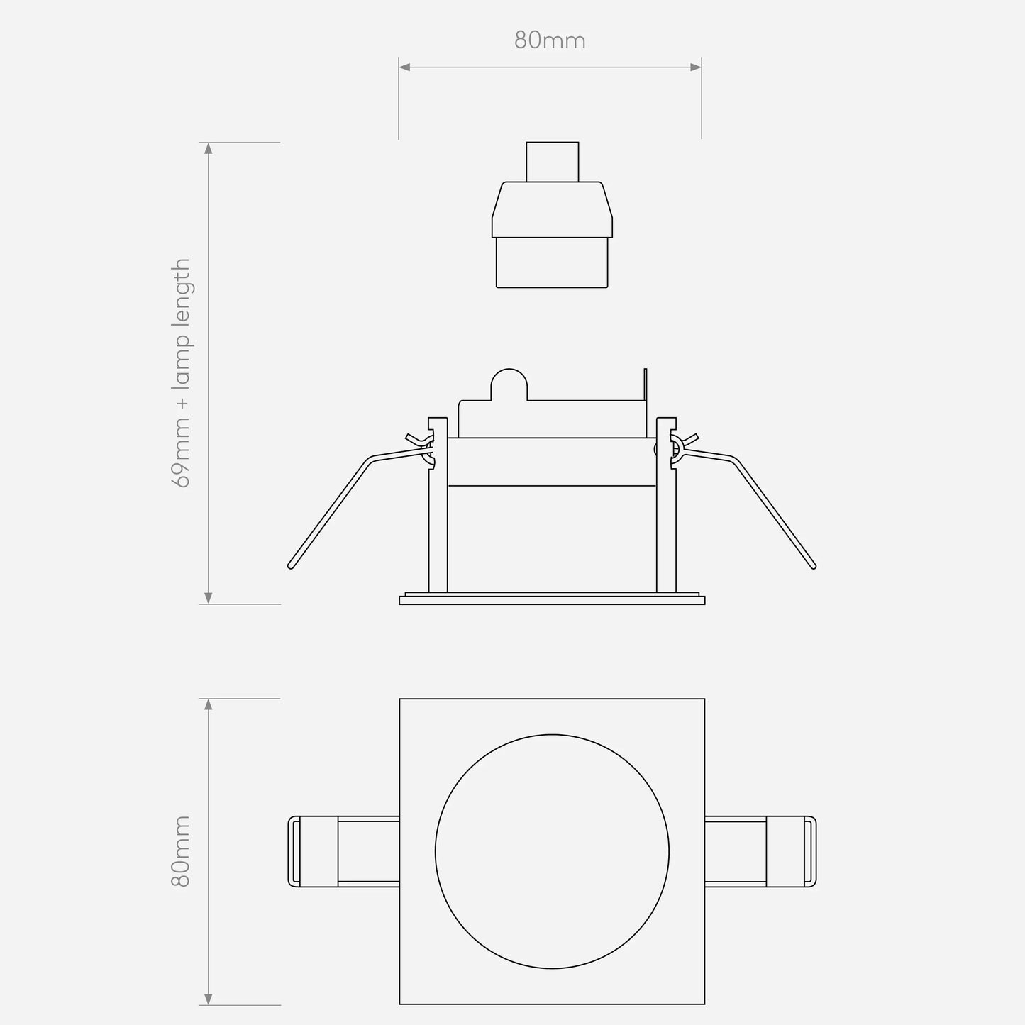 Pinhole Slimline Square Fixed Fire-Rated IP65 Salle de bain IP65 Spots