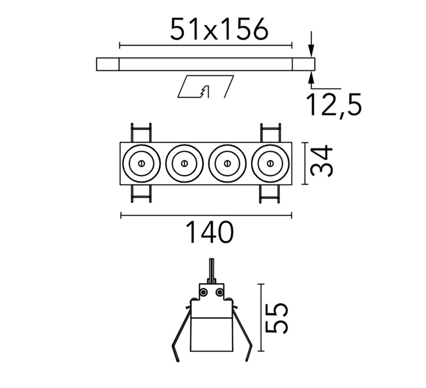 Light Shadow Fixed trimless 4 Spots Optic Medium encastrables