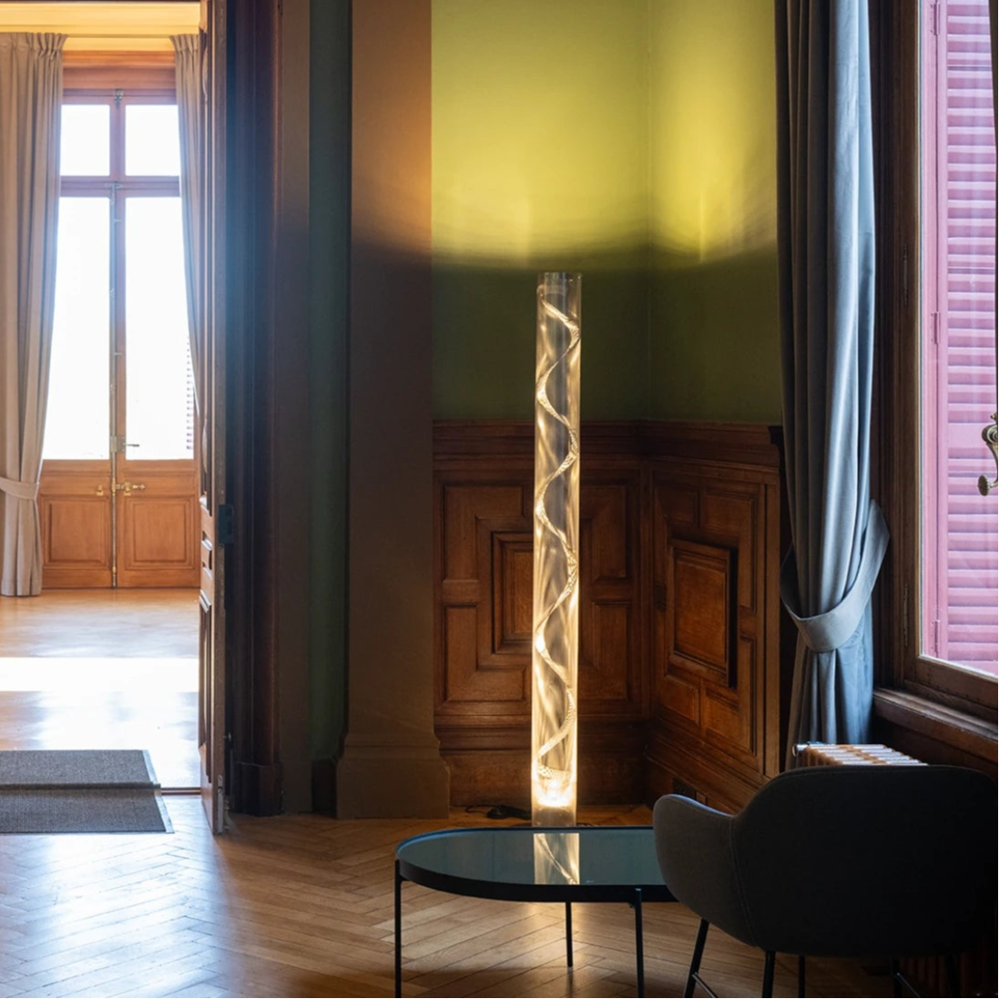 Grande Colonne Spirale Lampadaires LED Argent