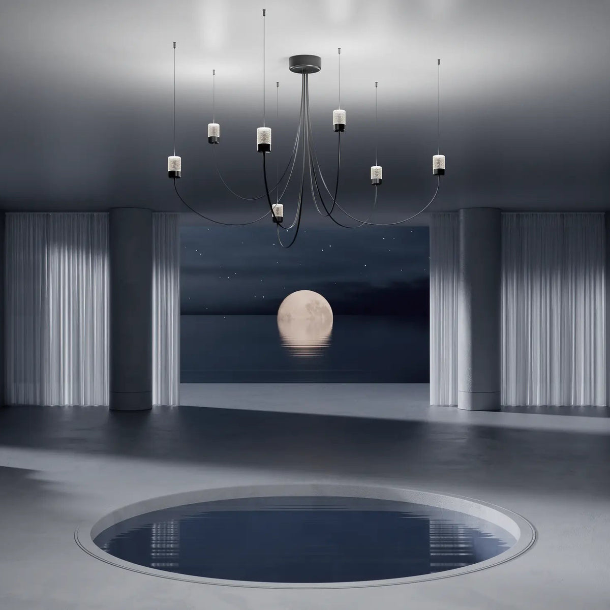 Gravity Chandelier 7 Lustres LED Noir