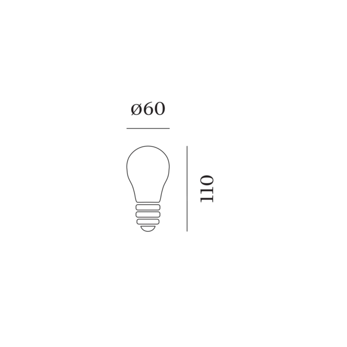 Schéma des dimensions de Ampoule LED E27 A60 – 2700K, filament visible, dimmable
