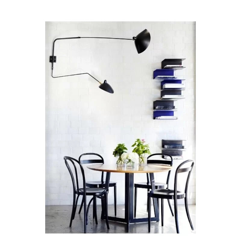 Applique 2 bras droits pivotants dont 1 courbe Noire