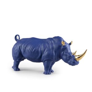 Figurines Rhino Sculpture Bleu Klein Or - LLADRO